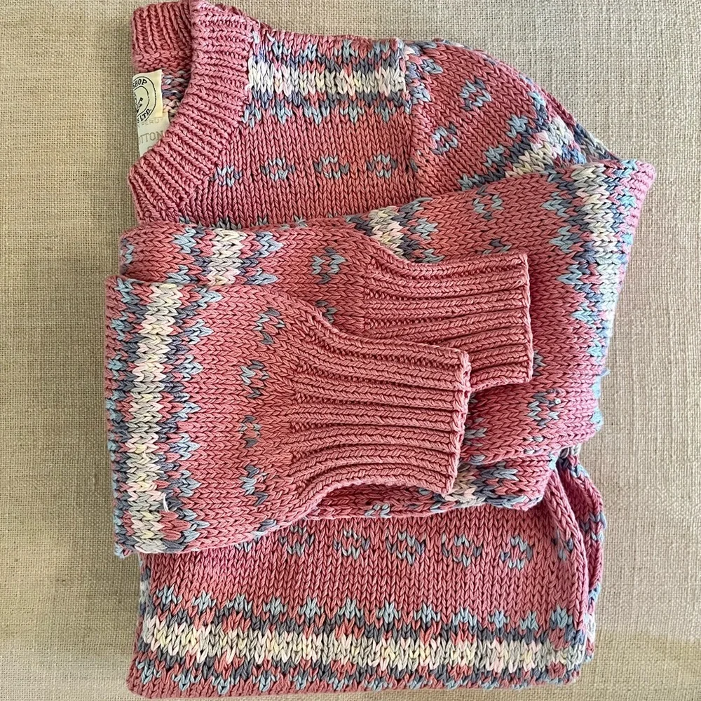 1980s Vintage Pink Cotton Patterned Sweater - Picture 8 of 9